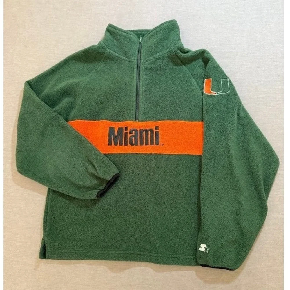 Vintage Miami Hurricanes Starter Fleece Pullover Quarter Zip Sweater Youth L‎